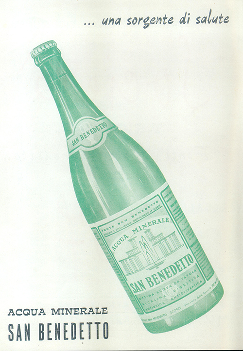 Inserzione pubblicitaria dell'acqua San Benedetto - primi anni 60
