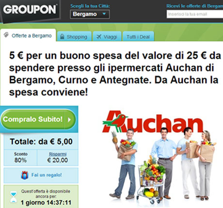 Groupon, test all’iper con Auchan
