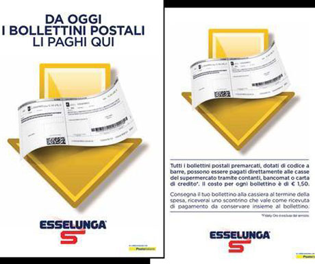 Esselunga, accordo con Poste Italiane per i bollettini alla cassa