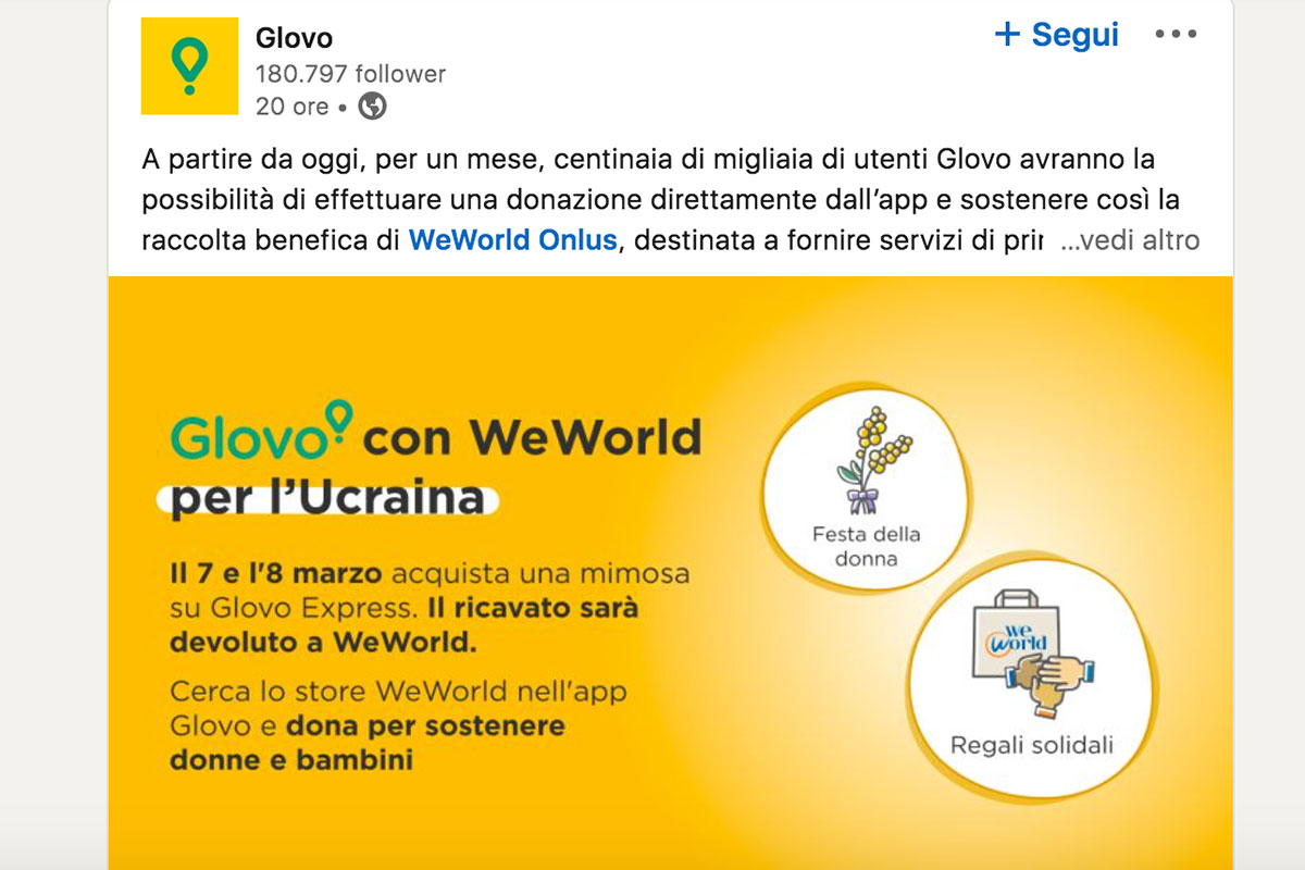 Crisi Russia-Ucraina – Glovo e WeWorld per l’Ucraina