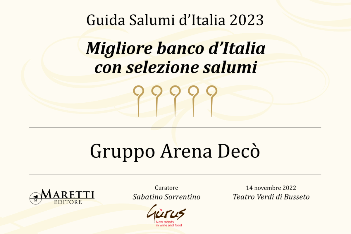 Gruppo Arena premiato per il Migliore Banco d’Italia con selezione salumi